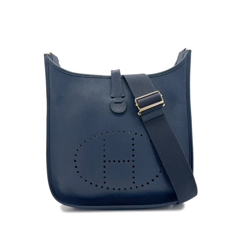 HERMES EVELYNE 3 PM BLEU SAPHIR TAURILLON CLEMENCE SHOULDER BAG □Q 90269851