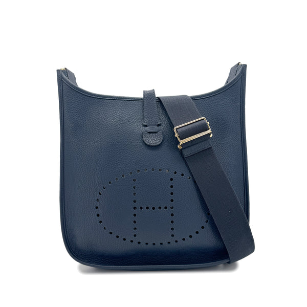 HERMES EVELYNE 3 PM BLEU SAPHIR TAURILLON CLEMENCE SHOULDER BAG □Q 90269851