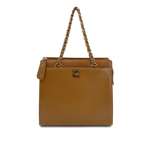 CHANEL VINTAGE CHAIN TOTE BAG BROWN CAVIAR SKIN 90269870 - PURPOSE