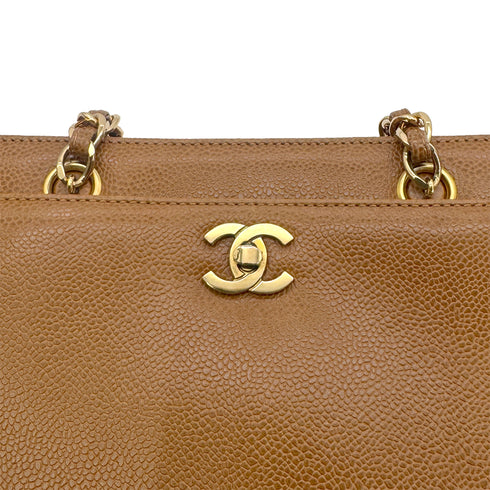 CHANEL VINTAGE CHAIN TOTE BAG BROWN CAVIAR SKIN 90269870 - PURPOSE