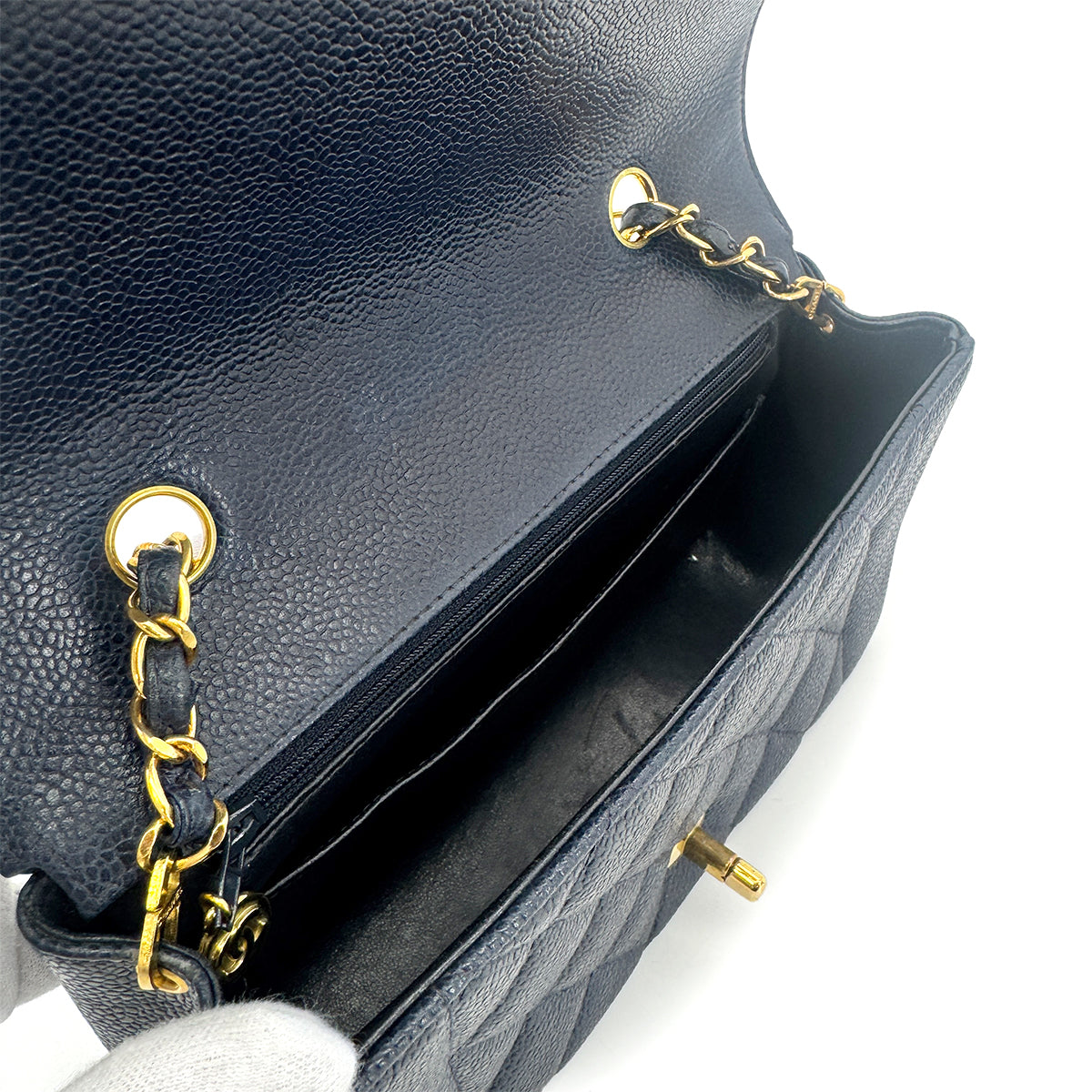 CHANEL VINTAGE DIANA SMALL CHAIN SHOULDER BAG NAVY CAVIR SKIN 90269882