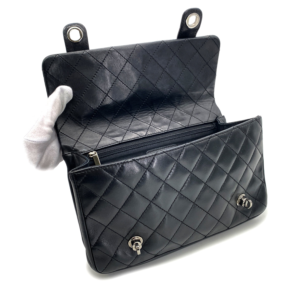 CHANEL MATELASSE 2WAY CHAIN SHOULDER BAG BLACK LAMB SKIN 90269937