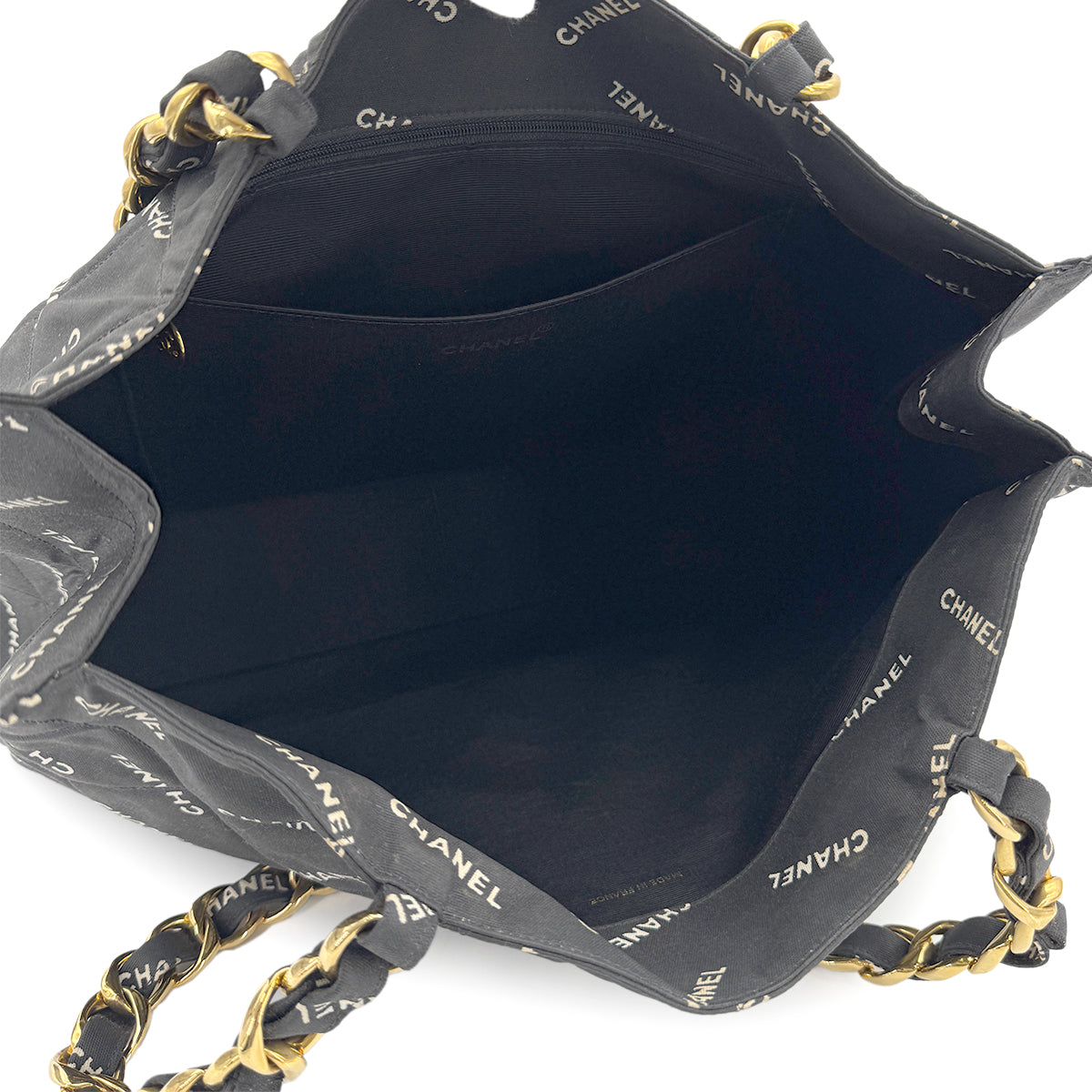 CHANEL VINTAGE LOGO CHAIN SHOULDER BAG BLACK CANVAS 90269943