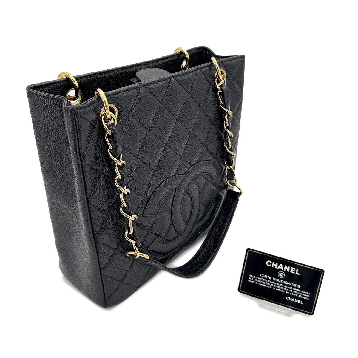 CHANEL VINTAGE PST CHAIN SHOULDER BAG BLACK CAVIAR SKIN 90269945