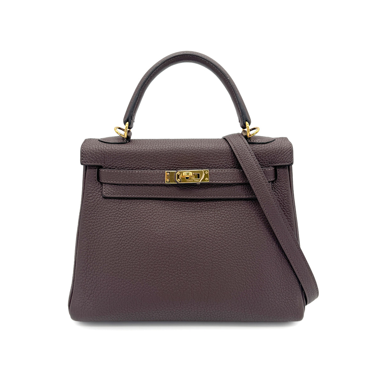 HERMES KELLY 25 RETOURNE BROWN TOGO HAND SHOULDER BAG D GHW SPO 90270353