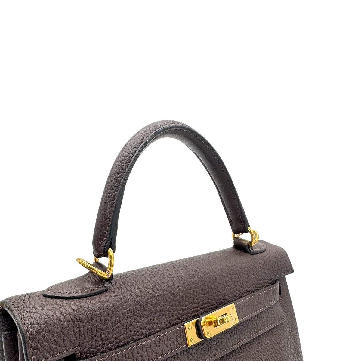 HERMES KELLY 25 RETOURNE BROWN TOGO HAND SHOULDER BAG D GHW SPO 90270353