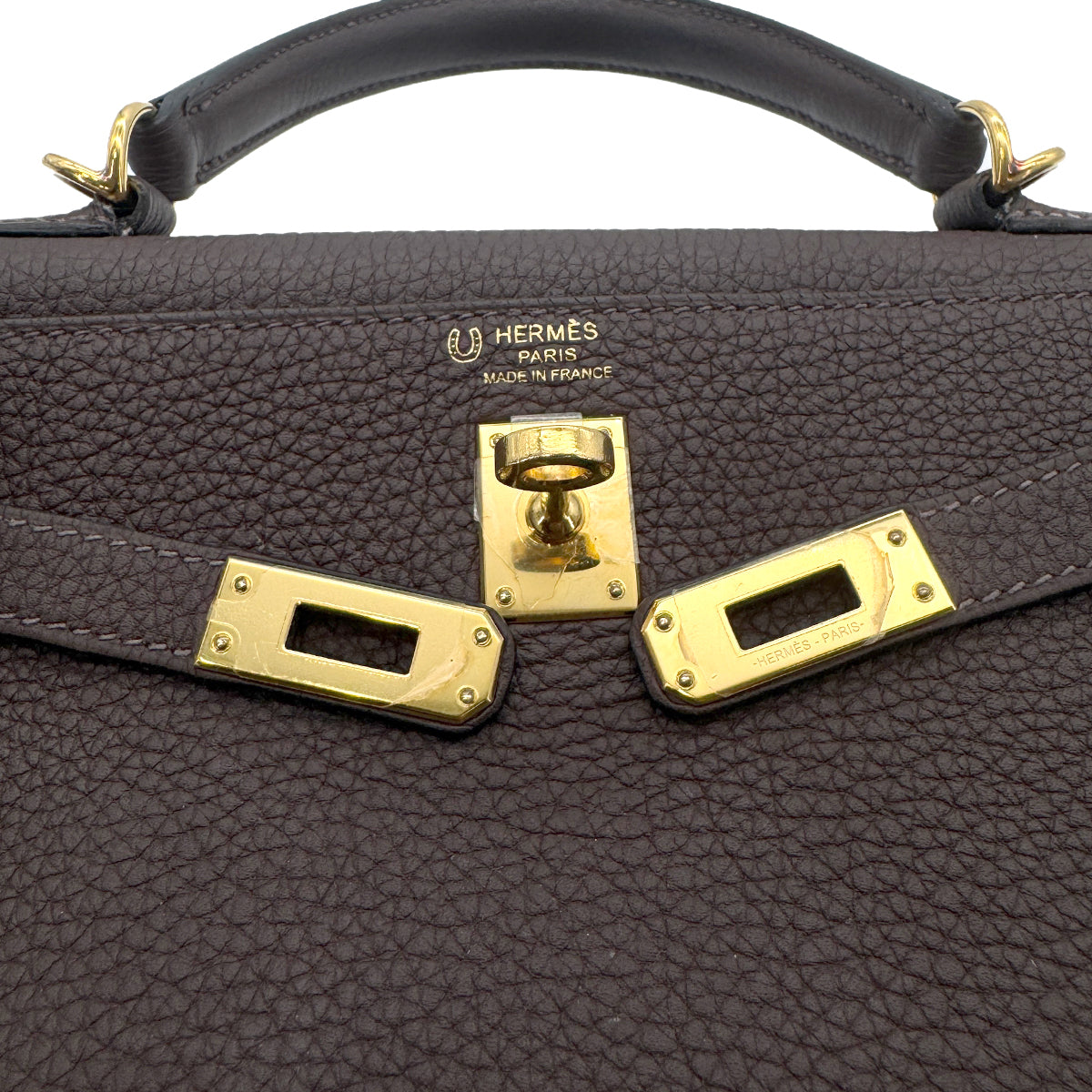 HERMES KELLY 25 RETOURNE BROWN TOGO HAND SHOULDER BAG D GHW SPO 90270353