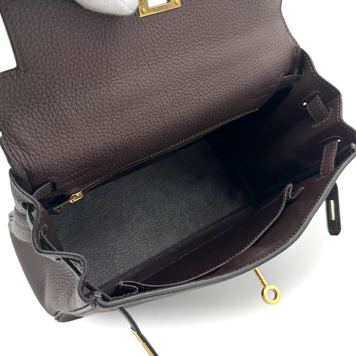 HERMES KELLY 25 RETOURNE BROWN TOGO HAND SHOULDER BAG D GHW SPO 90270353