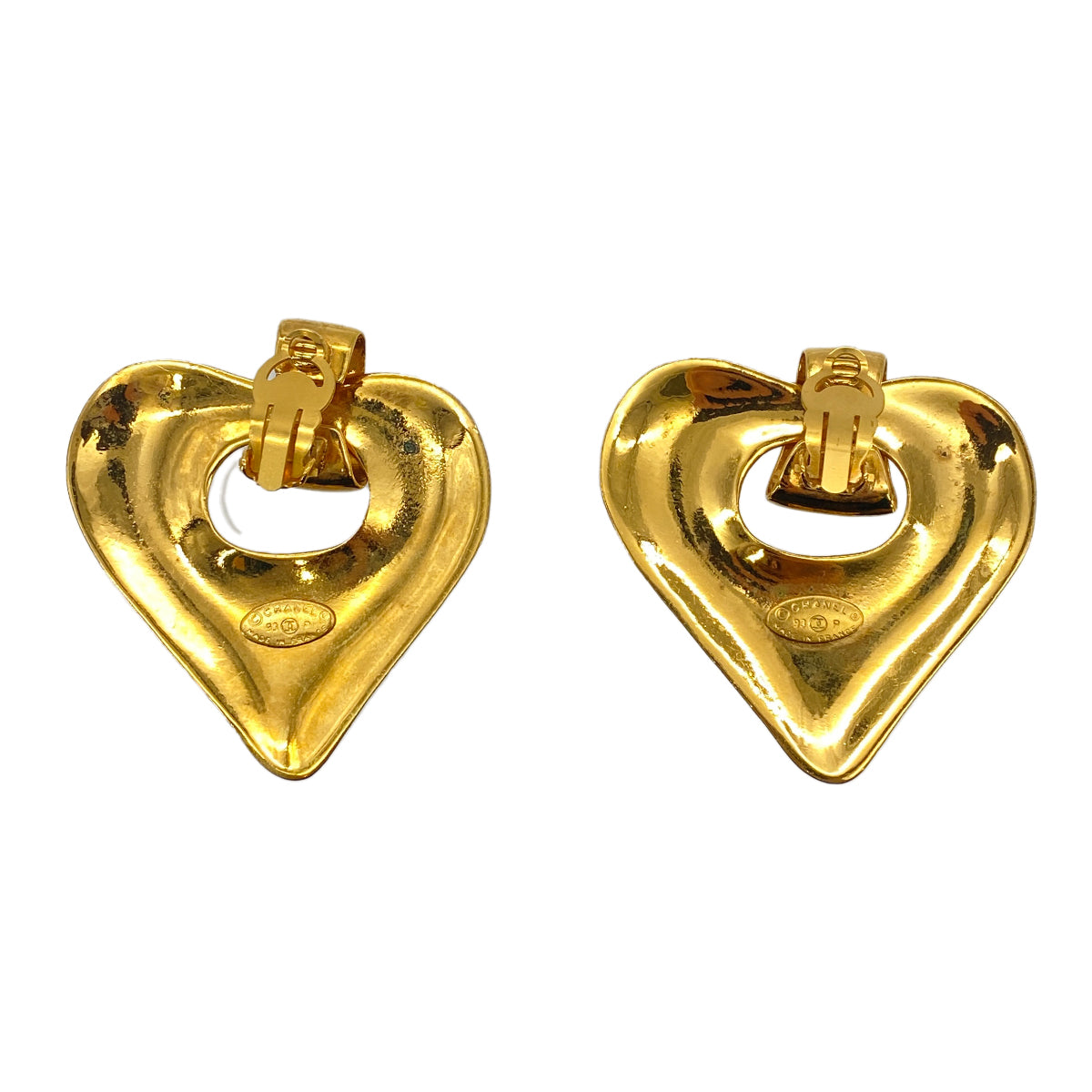 CHANEL VINTAGE EARRINGS HEART COCOMARK GOLD ACCESSORY 93P 90270362