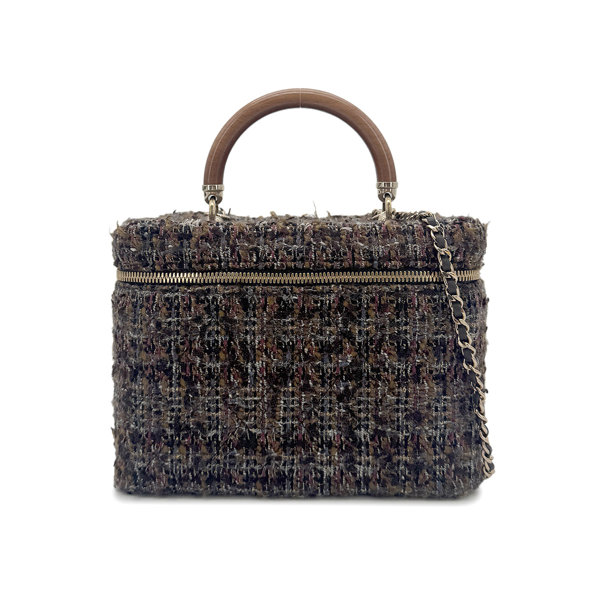 CHANEL VANITY HAND CHAIN SHOULDER BAG BROWN TWEED 90270367