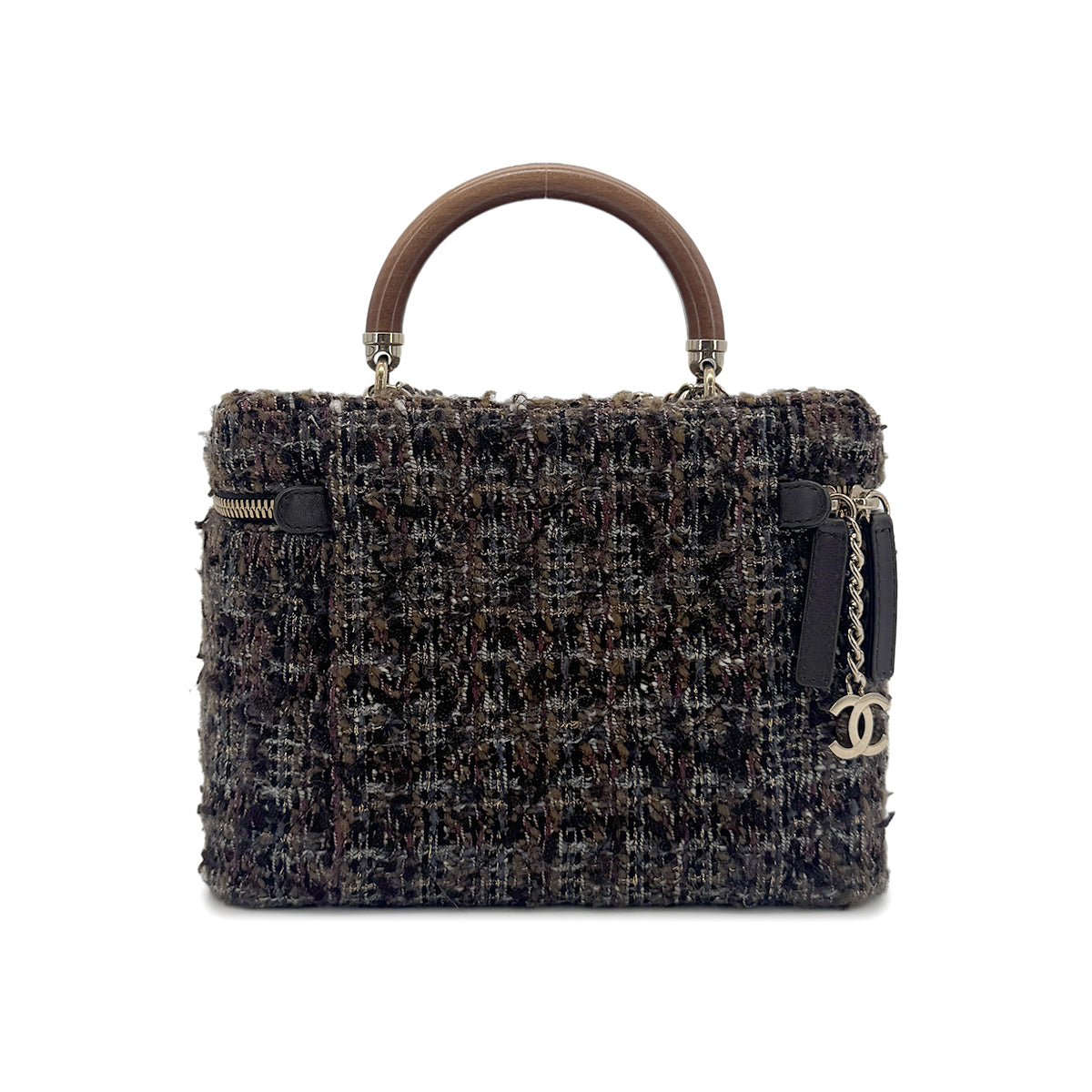 CHANEL VANITY HAND CHAIN SHOULDER BAG BROWN TWEED 90270367