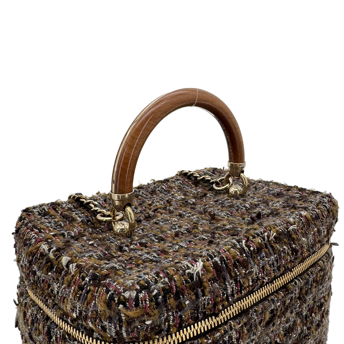 CHANEL VANITY HAND CHAIN SHOULDER BAG BROWN TWEED 90270367