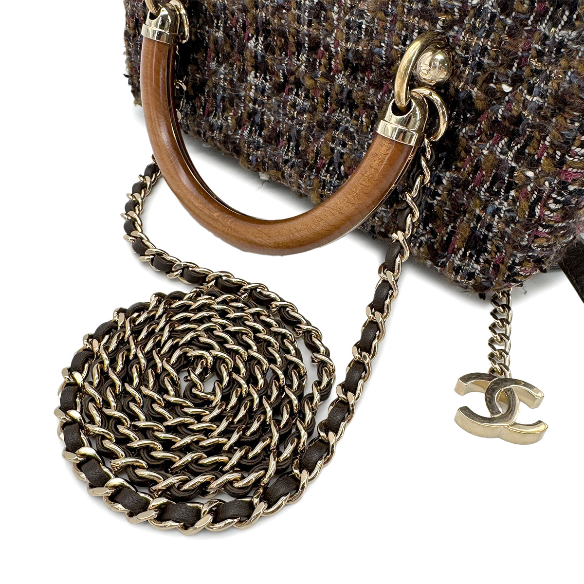 CHANEL VANITY HAND CHAIN SHOULDER BAG BROWN TWEED 90270367