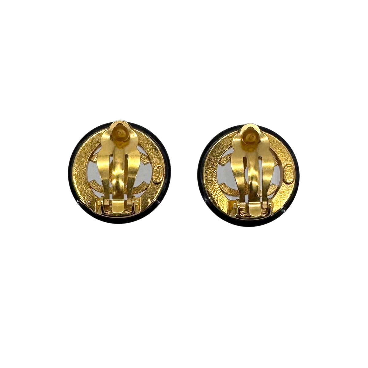 CHANEL VINTAGE EARRINGS ROUND COCOMARK BLACK ACCESSORY 97A 90270383