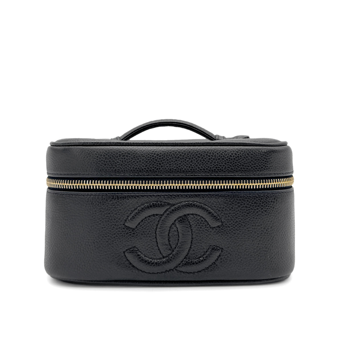 CHANEL VINTAGE VANITY HAND BAG BLACK CAVIAR SKIN 90270395