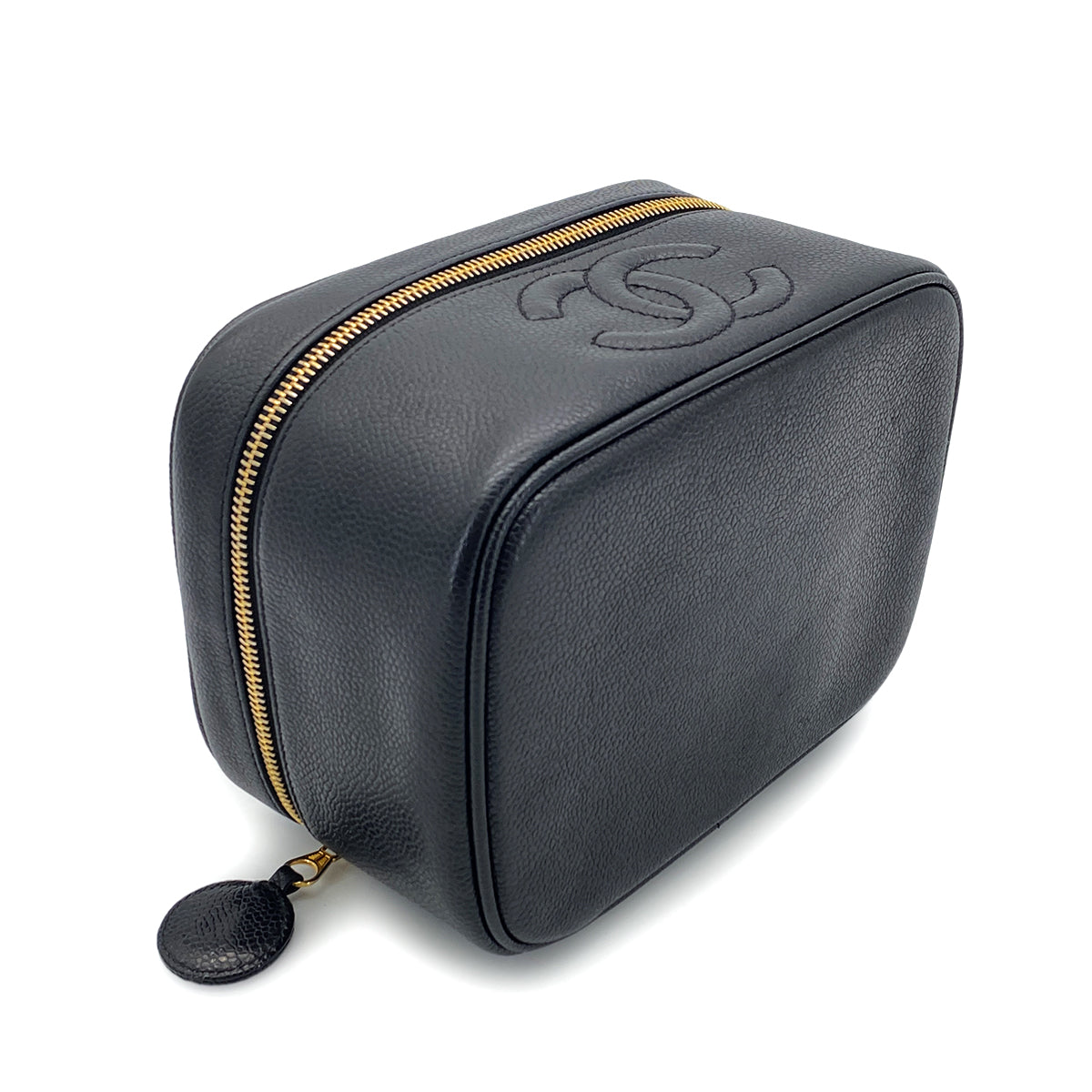 CHANEL VINTAGE VANITY HAND BAG BLACK CAVIAR SKIN 90270395