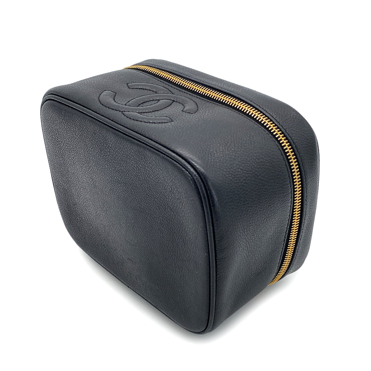 CHANEL VINTAGE VANITY HAND BAG BLACK CAVIAR SKIN 90270395