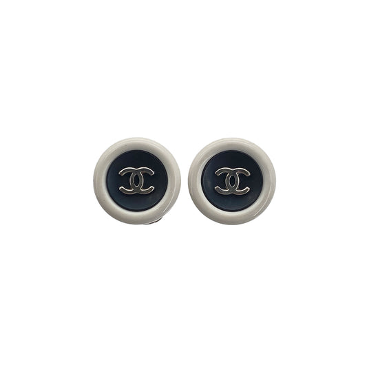 CHANEL VINTAGE EARRINGS ROUND COCOMARK BLACK WHITE ACCESSORY 96P 90270764