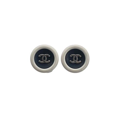 CHANEL VINTAGE EARRINGS ROUND COCOMARK BLACK WHITE ACCESSORY 96P 90270764 - PURPOSE