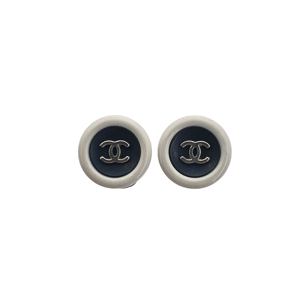 CHANEL VINTAGE EARRINGS ROUND COCOMARK BLACK WHITE ACCESSORY 96P 90270764 - PURPOSE