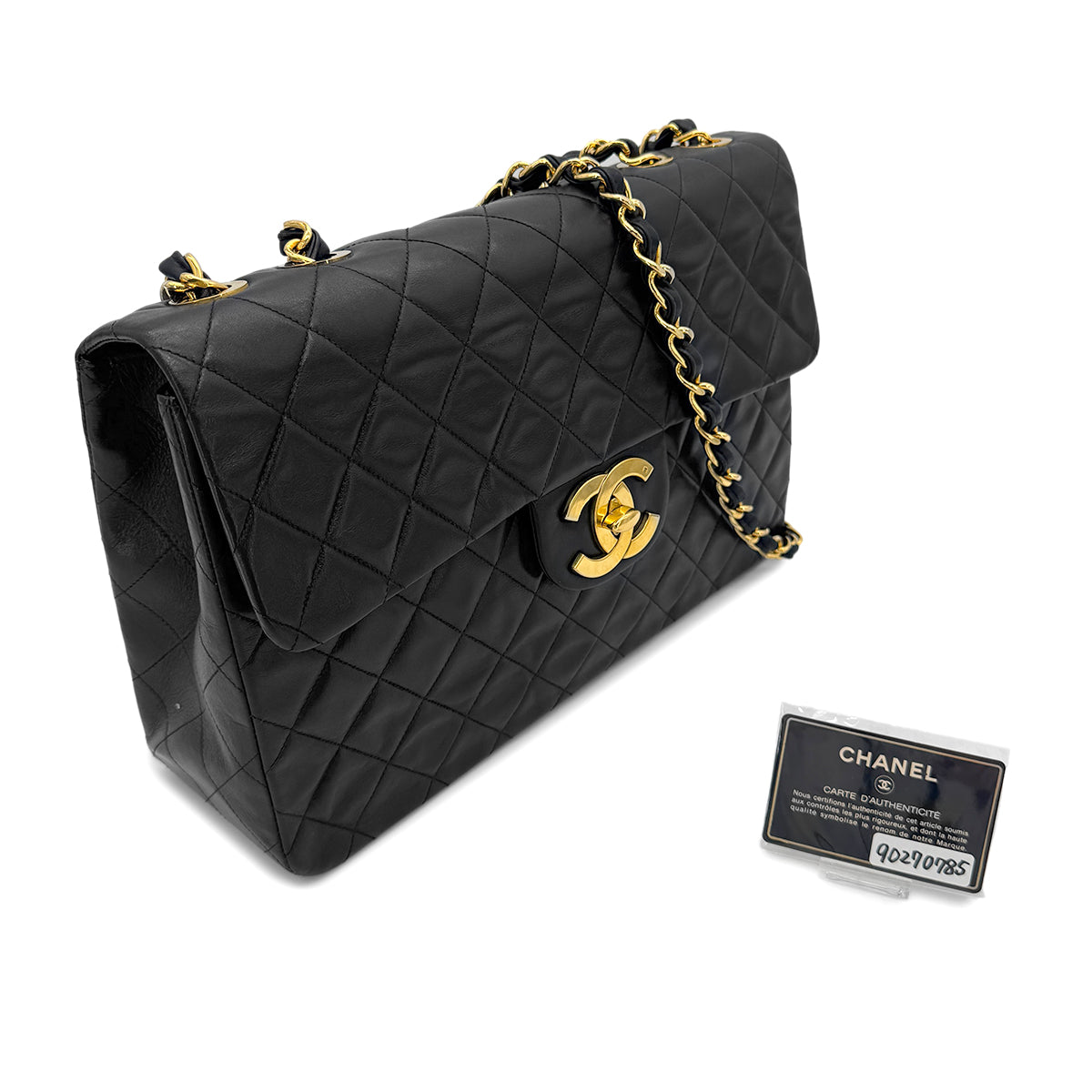 CHANEL VINTAGE BIG COCO MATELASSE CHAIN SHOULDER BAG BLACK LAMB SKIN 90270785