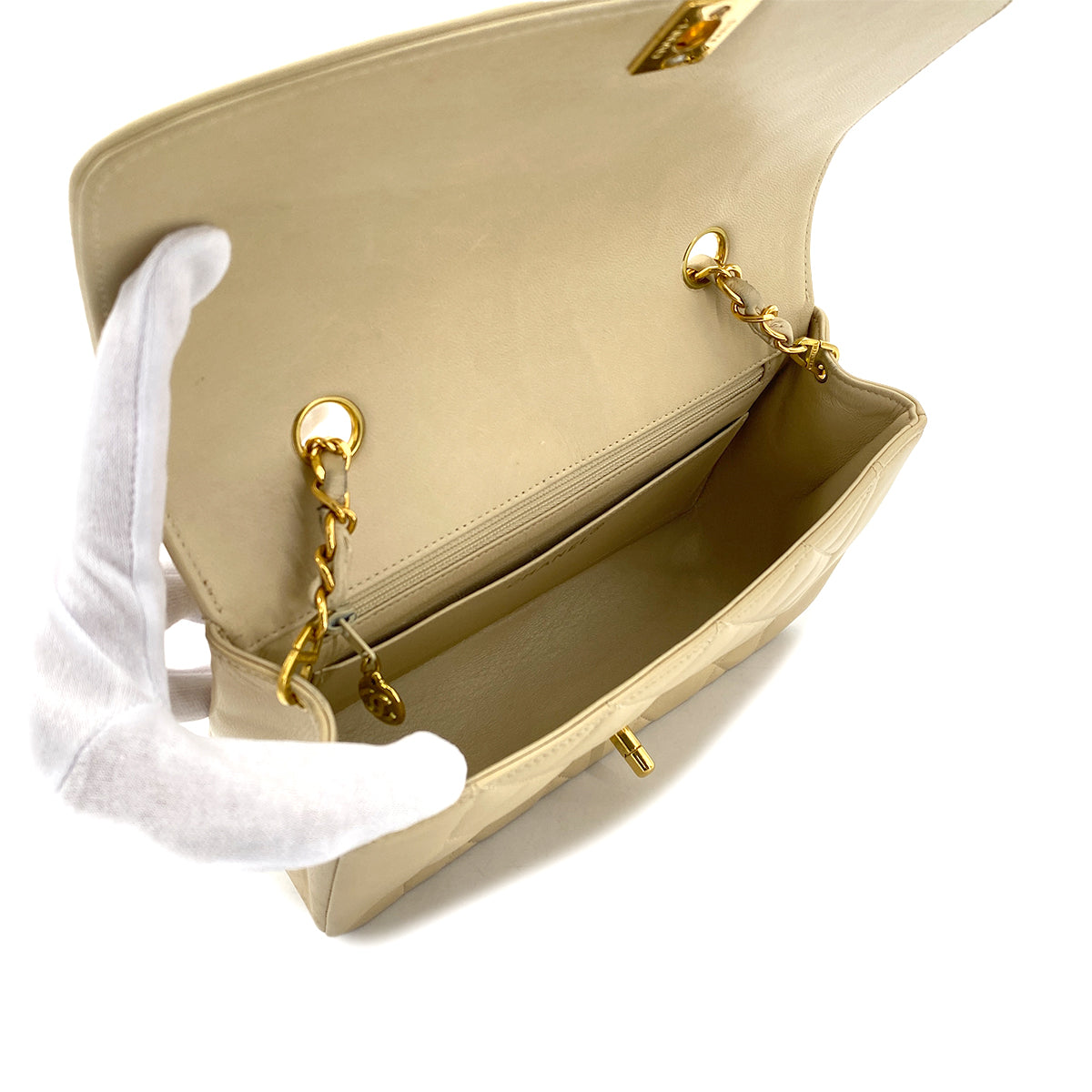 CHANEL VINTAGE DIANA SMALL CHAIN SHOULDER BAG BERGE LAMB SKIN 90270791