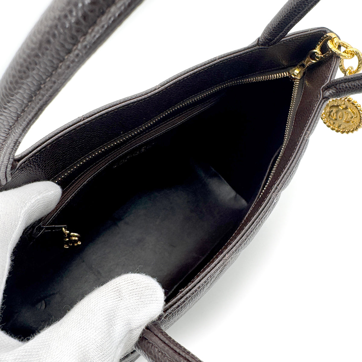 CHANEL VINTAGE MEDALLION TOTE BAG BROWN CAVIAR SKIN 90270795