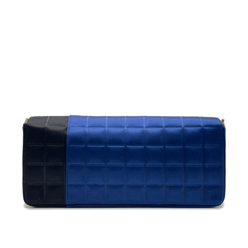 CHANEL VINTAGE CHOCOLATE BAR CHAIN SHOULDER BAG BLUE BLACK SATIN 90270797 - PURPOSE