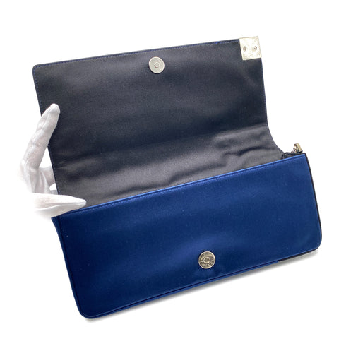 CHANEL VINTAGE CHOCOLATE BAR CHAIN SHOULDER BAG BLUE BLACK SATIN 90270797 - PURPOSE