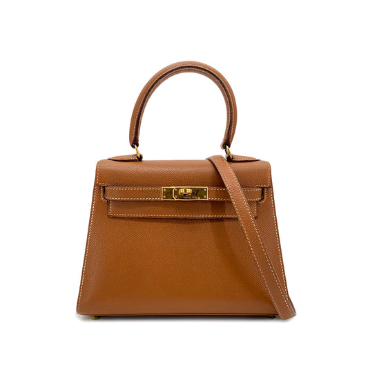 HERMES MINI KELLY 20 SELLIER GOLD COUCHEVEL SHOULDER BAG V GHW 90270798