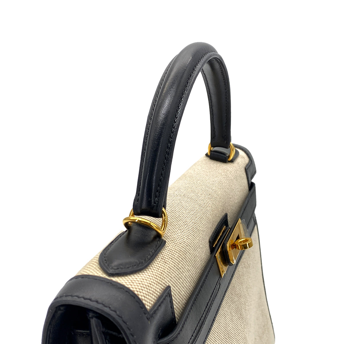 HERMES KELLY 32 BLACK BOXCALF TOILE H HAND SHOULDER BAG GHW □H 90270805