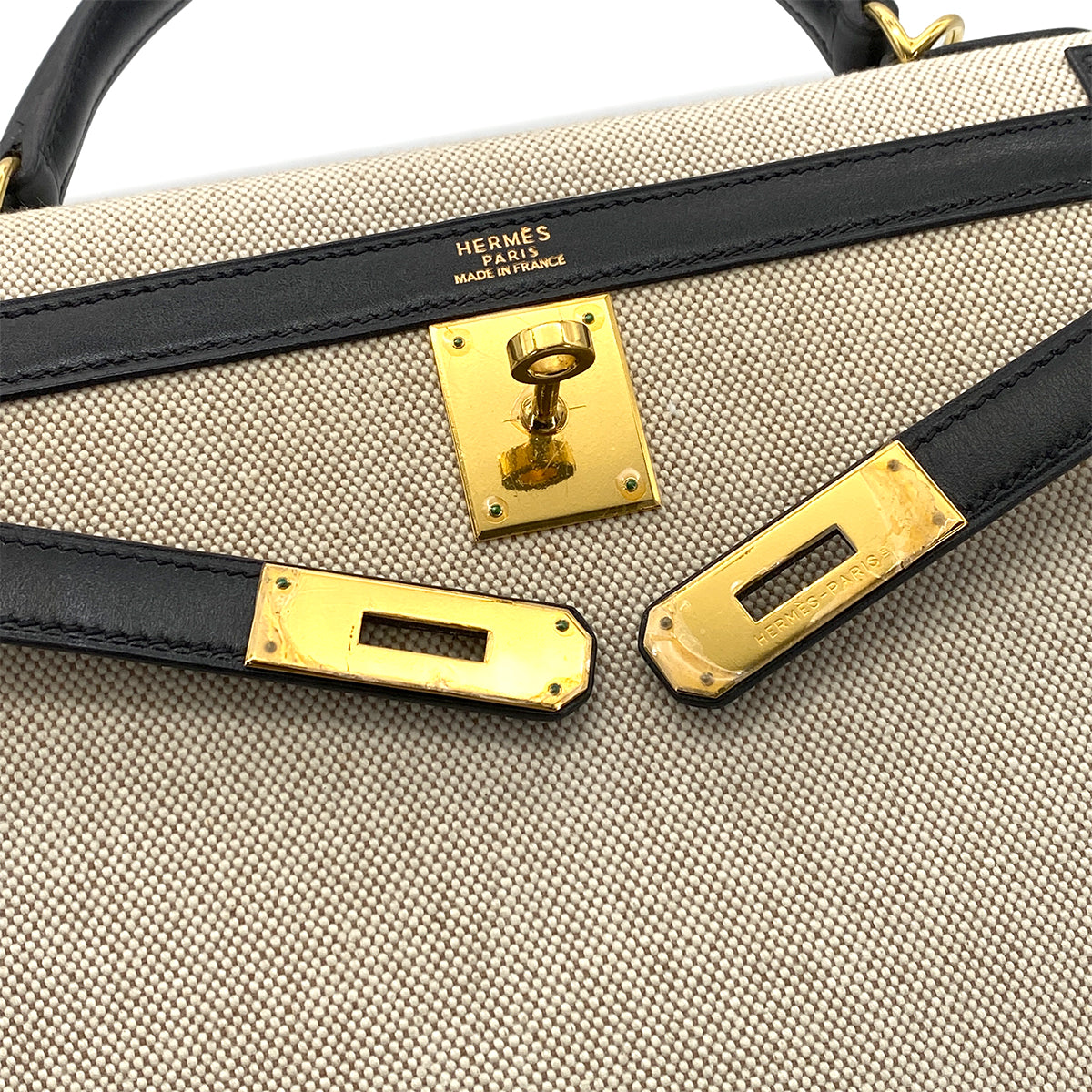 HERMES KELLY 32 BLACK BOXCALF TOILE H HAND SHOULDER BAG GHW □H 90270805