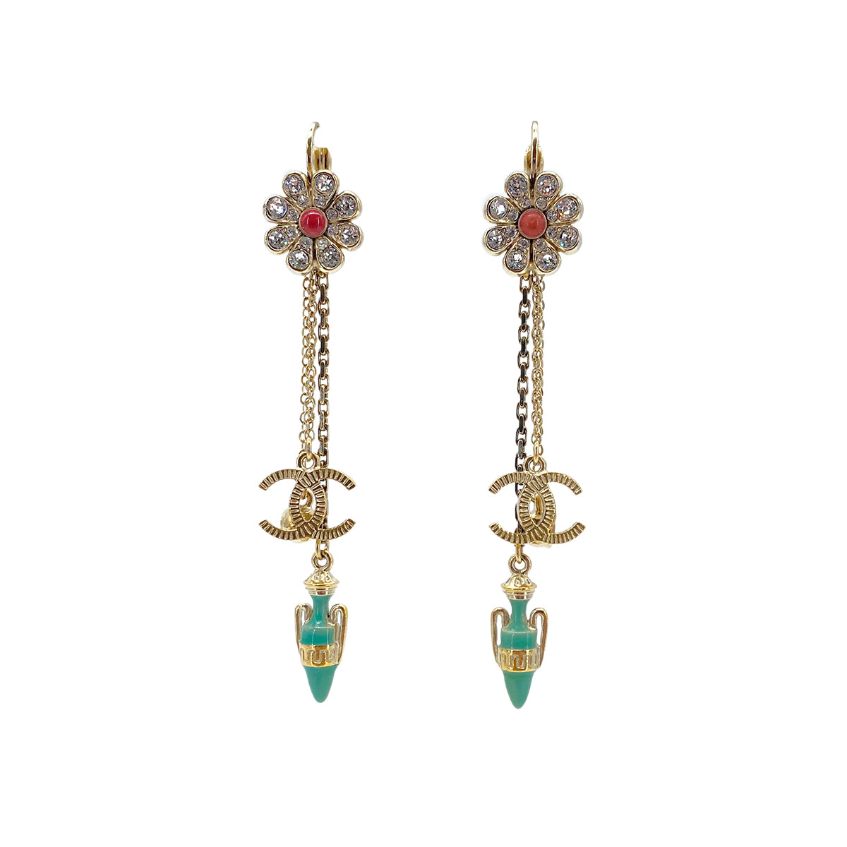 CHANEL EARRINGS COCOMARK FLOWER RHINESTONE SWING ACCESSORY 18C 90270834