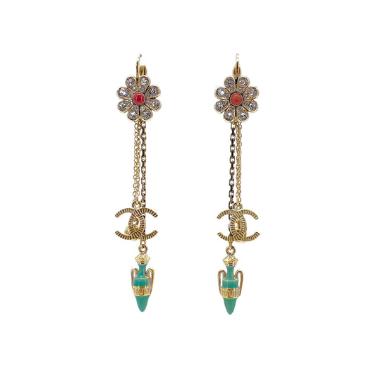 CHANEL EARRINGS COCOMARK FLOWER RHINESTONE SWING ACCESSORY 18C 90270834