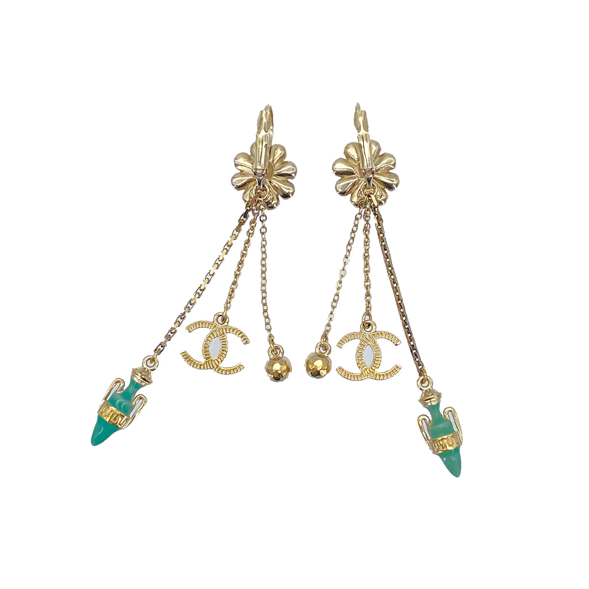 CHANEL EARRINGS COCOMARK FLOWER RHINESTONE SWING ACCESSORY 18C 90270834