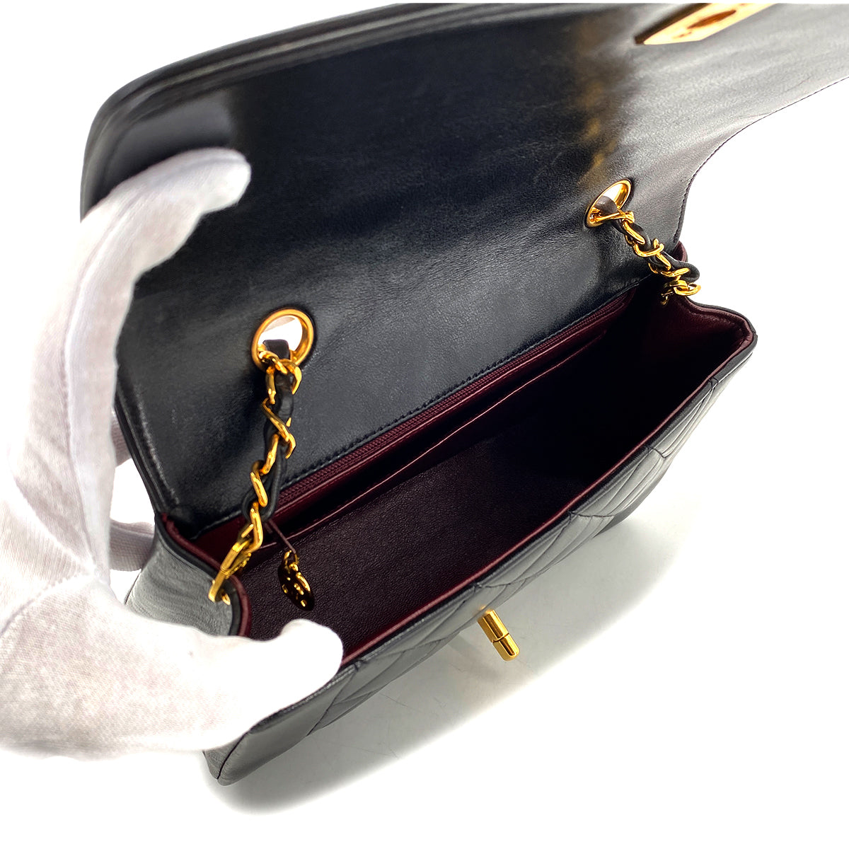 CHANEL VINTAGE DIANA SMALL CHAIN SHOULDER BAG BLACK LAMB SKIN 90270845