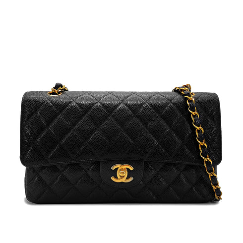 CHANEL VINTAGE CLASSIC FLAP MEDIUM CHAIN SHOULDER BAG BLACK CAVIAR SKIN 90270850 - PURPOSE
