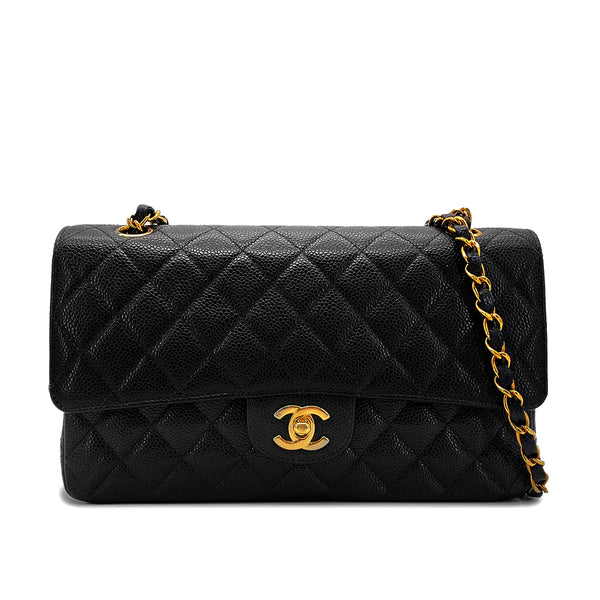 CHANEL VINTAGE CLASSIC FLAP MEDIUM CHAIN SHOULDER BAG BLACK CAVIAR SKIN 90270850 - PURPOSE