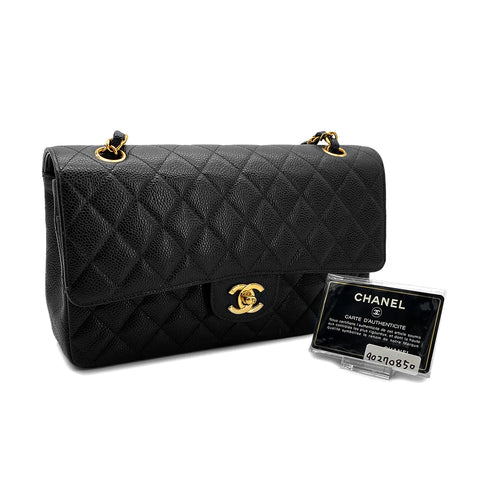 CHANEL VINTAGE CLASSIC FLAP MEDIUM CHAIN SHOULDER BAG BLACK CAVIAR SKIN 90270850 - PURPOSE