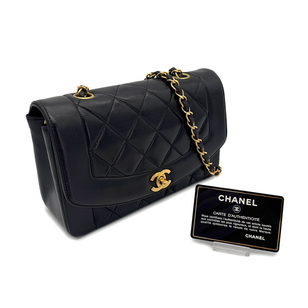CHANEL VINTAGE DIANA SMALL CHAIN SHOULDER BAG BLACK LAMB SKIN 90270854