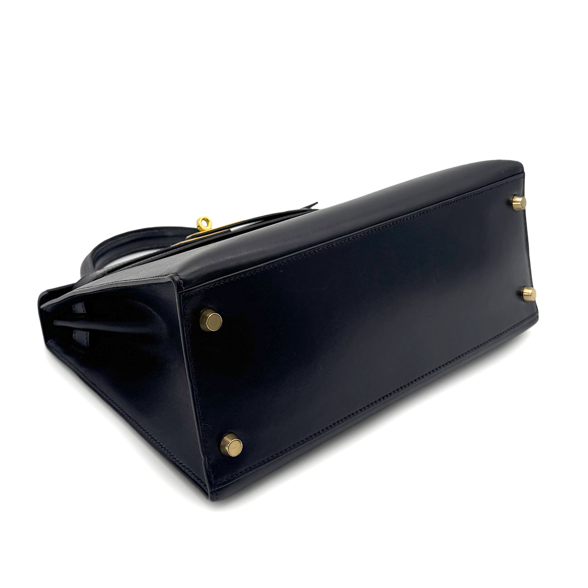 HERMES KELLY 28 SELLIER BLUE INDIGO BOX CALF HAND SHOULDER BAG □B GHW 90270855