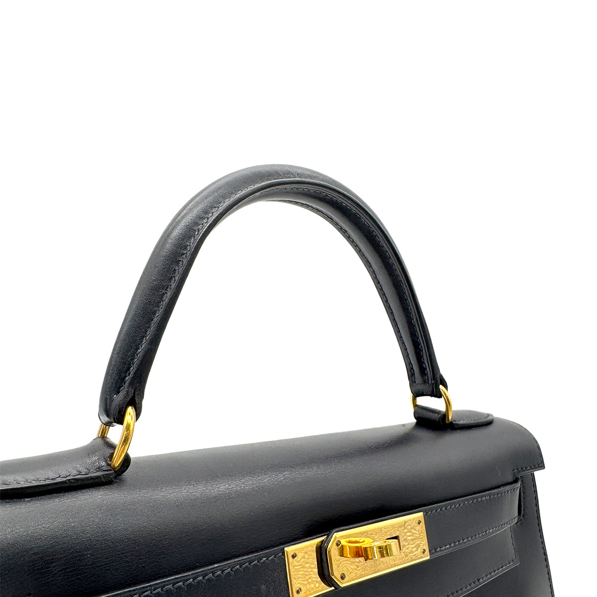 HERMES KELLY 28 SELLIER BLUE INDIGO BOX CALF HAND SHOULDER BAG □B GHW 90270855