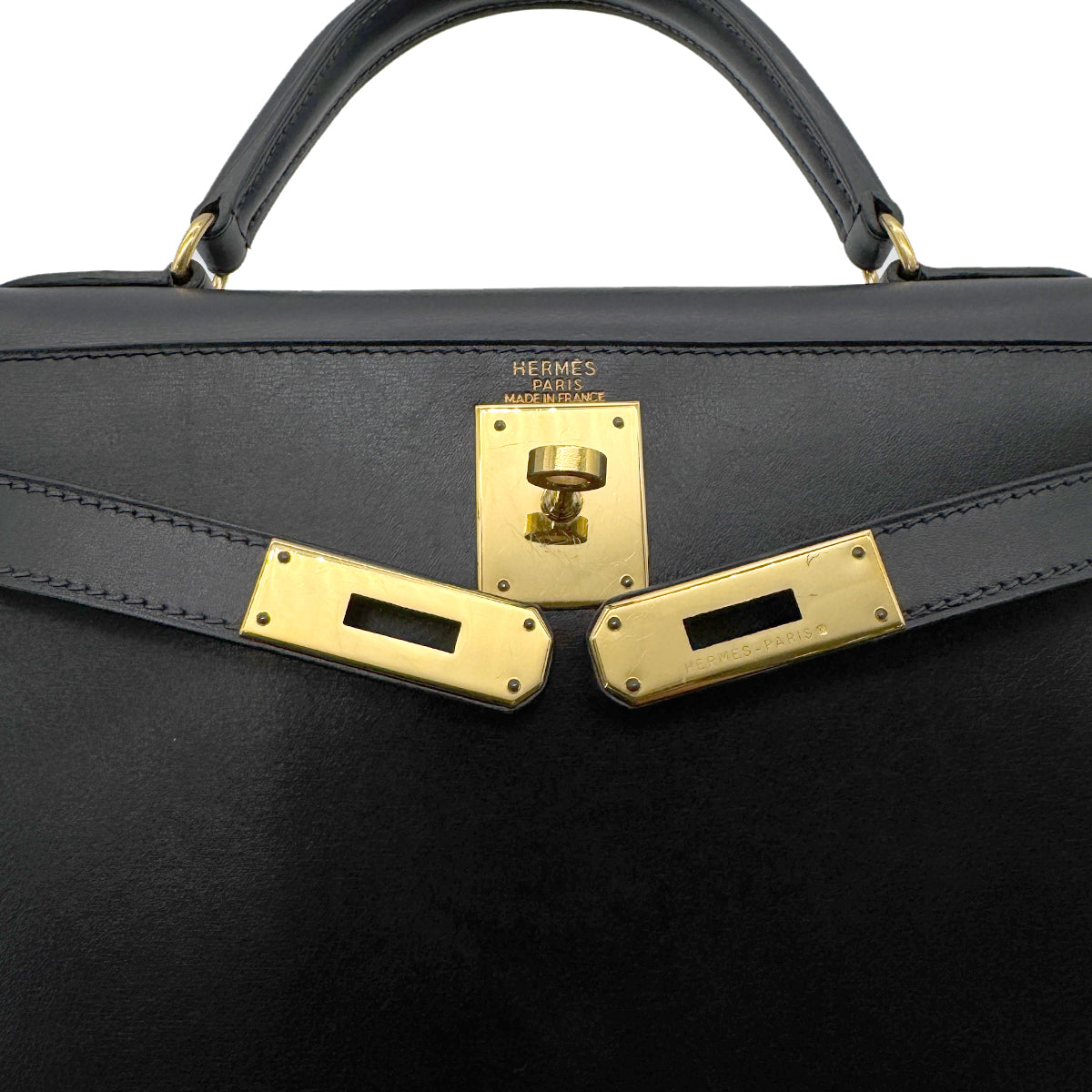 HERMES KELLY 28 SELLIER BLUE INDIGO BOX CALF HAND SHOULDER BAG □B GHW 90270855