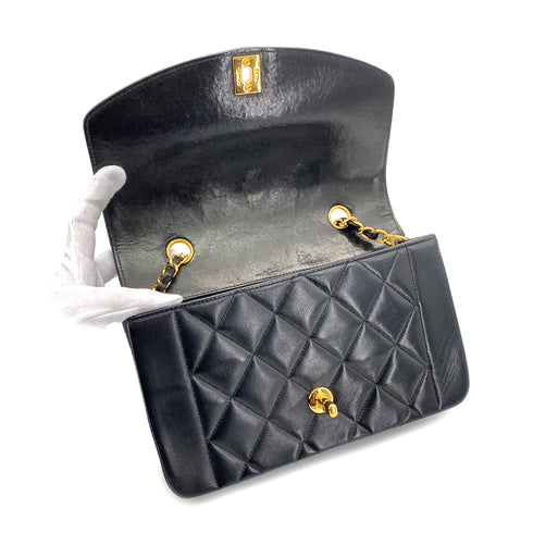 CHANEL VINTAGE DIANA SMALL CHAIN SHOULDER BAG BLACK LAMB SKIN 90270857 - PURPOSE