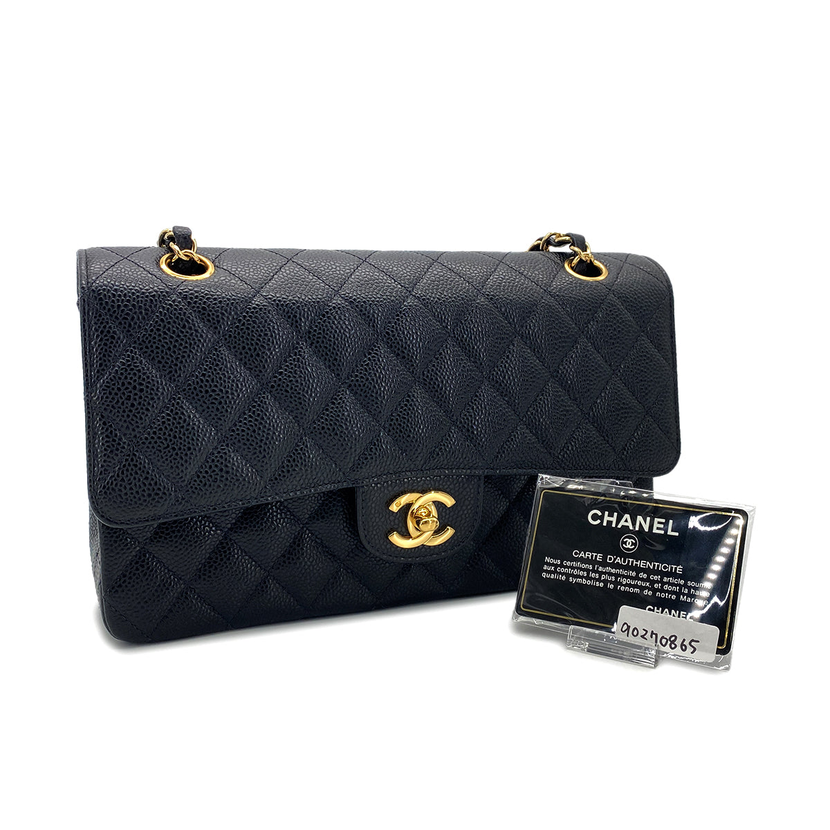 CHANEL VINTAGE CLASSIC FLAP MEDIUM CHAIN SHOULDER BAG BLACK CAVIAR SKIN 90270865