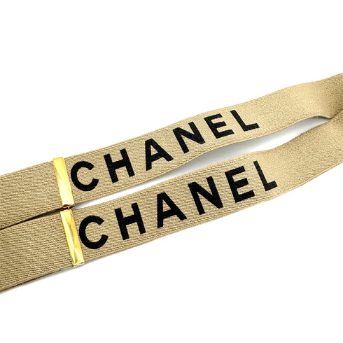CHANEL VINTAGE SUSPENDER LOGO BEIGE BLACK CANVAS LEATHER 90270873 - PURPOSE