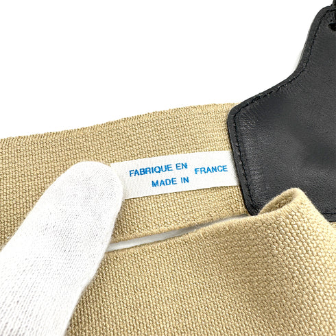 CHANEL VINTAGE SUSPENDER LOGO BEIGE BLACK CANVAS LEATHER 90270873 - PURPOSE