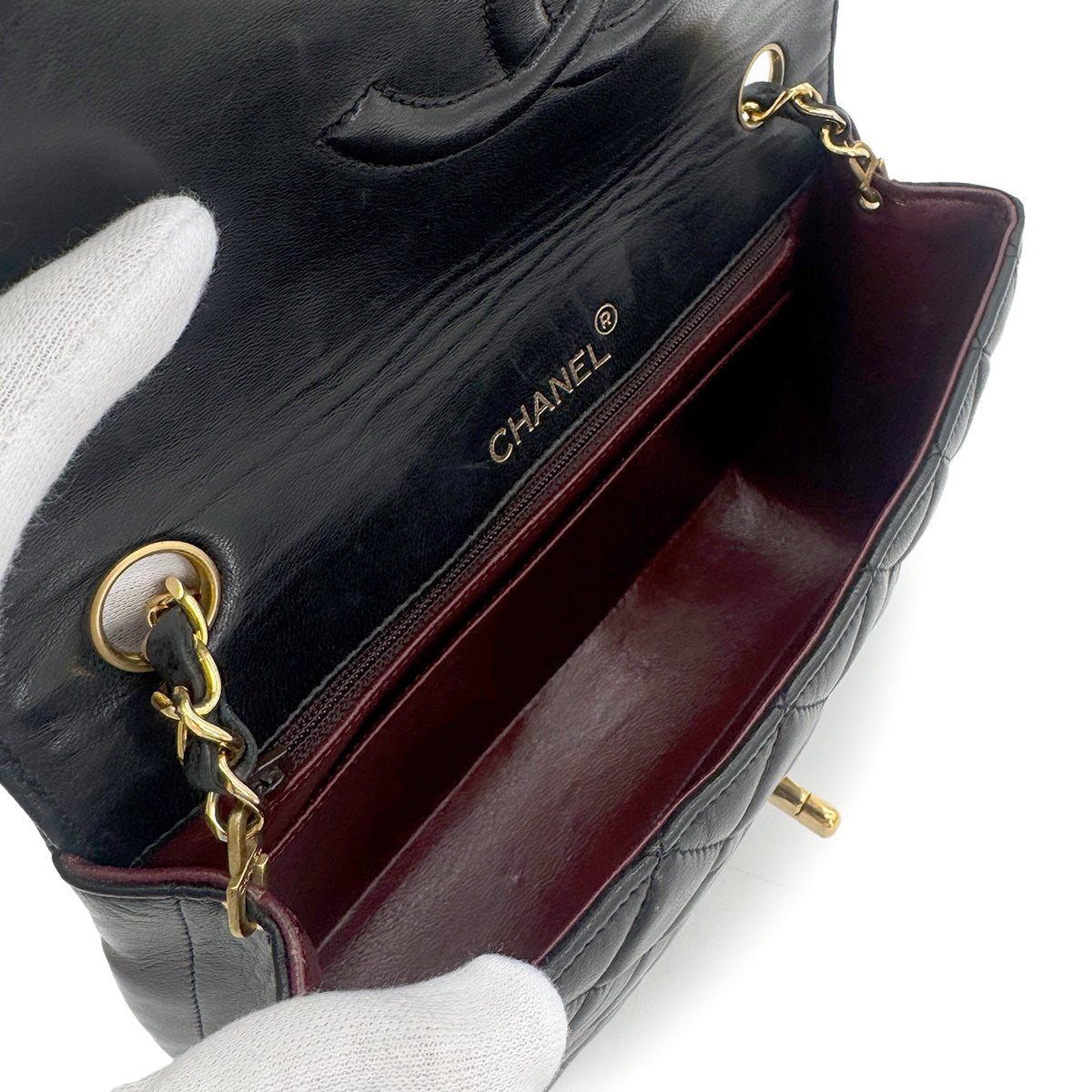 CHANEL VINTAGE HALF MOON CHAIN SHOULDER BAG BLACK LAMB SKIN 90270886