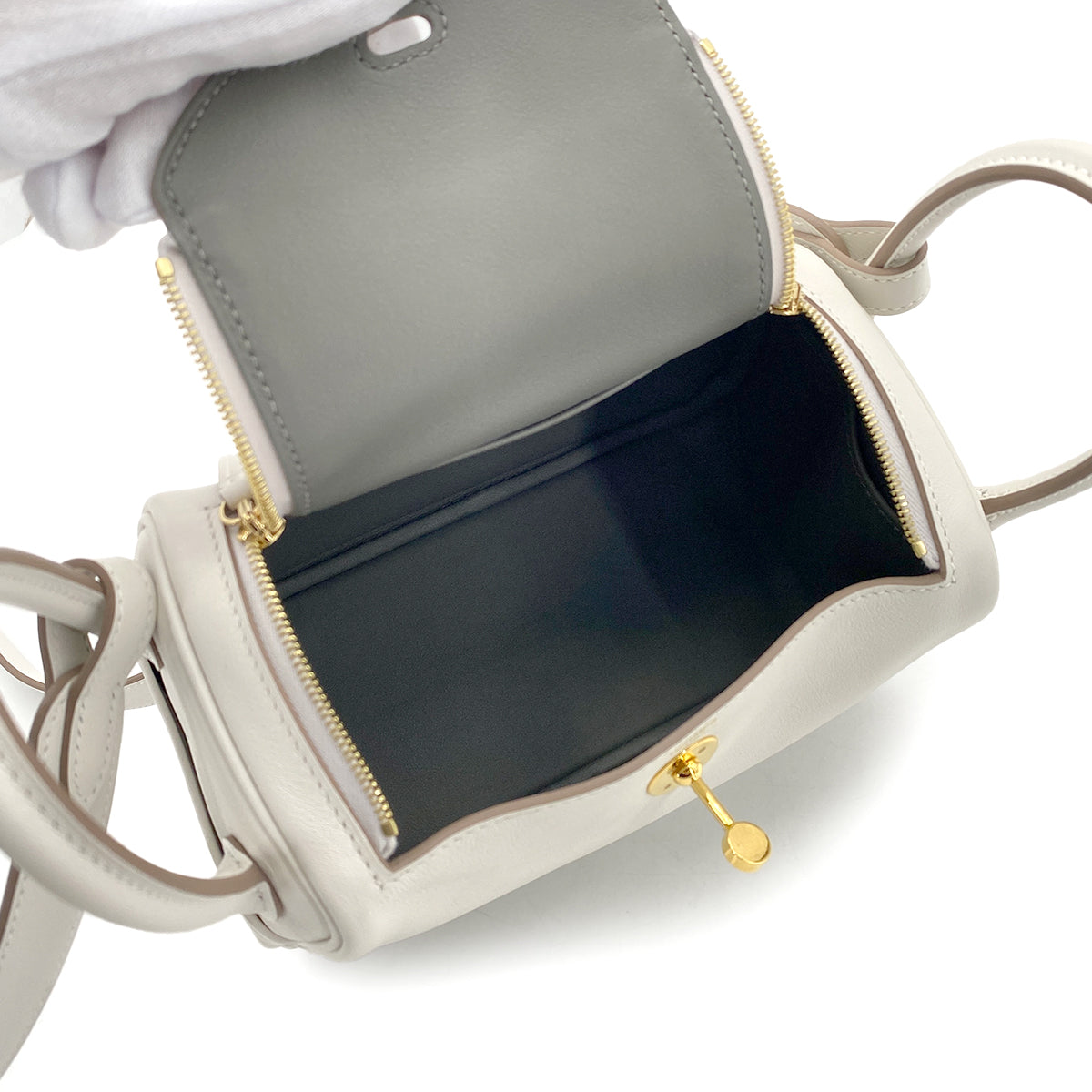 HERMES LINDY MINI 20 VERSO GRIS PERLE GRIS MEYER SWIFT SHOULDER BAG B GHW 90271383