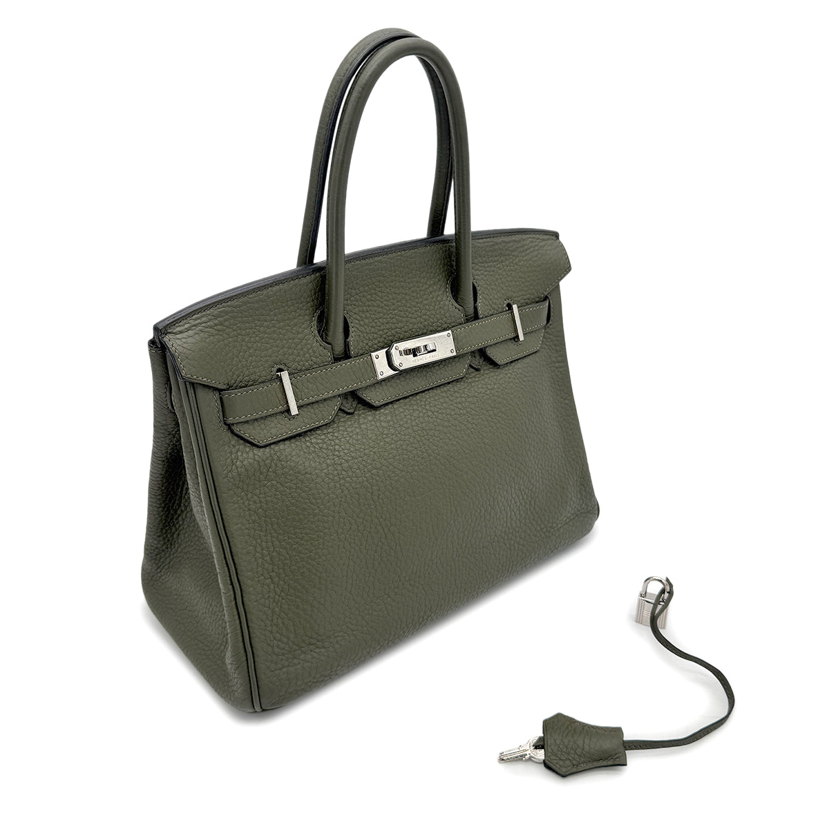 HERMES BIRKIN 30 VERT OLIVE TAURILLON CLEMENCE HAND BAG □J SHW 90271705